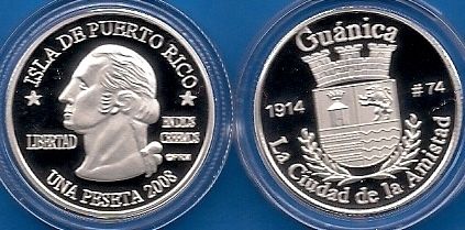   PESETA GUANICA 2008 Puerto Rico Boricua Quarter 1/100 Plata  