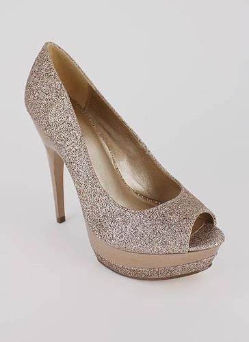 Scuba Peep toe platform high heel pumps Gold glitter  