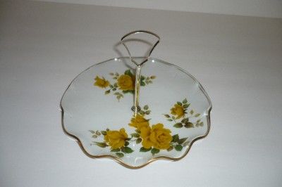 Antique, Yellow Rose, Cookie Plate w/ Handle, Gold Trim  