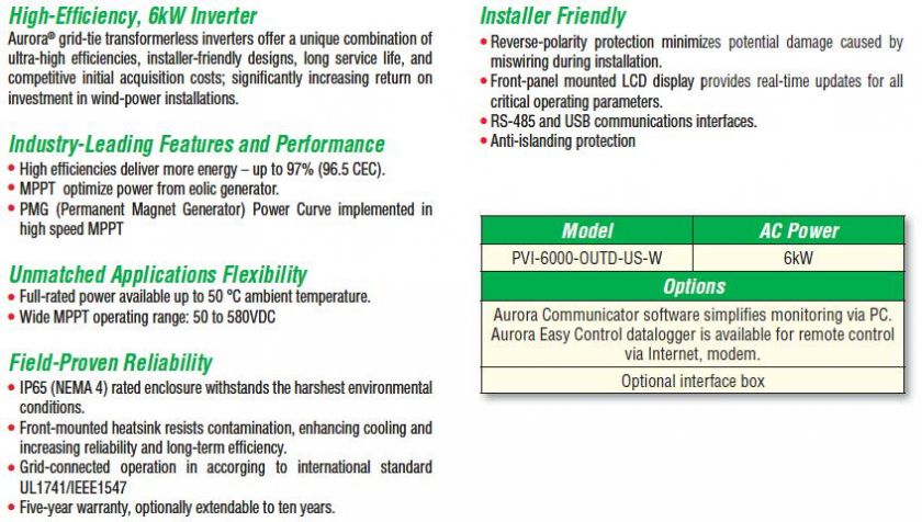 6000w Power One Grid Tie Inverter for Wind PVI 6000 6kw  