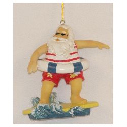 Santa w/Inner Tube Surfing Resin Christmas Ornament  