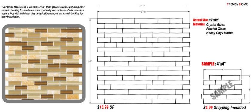 Honey Onyx Marble Glass Mosaic Tile Sample Backsplash ~  