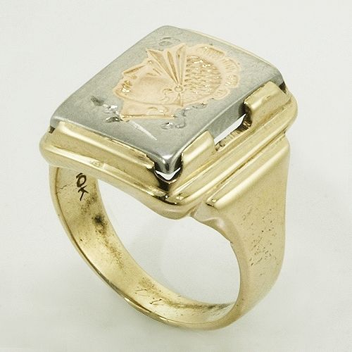   Trojan Cameo Tri Color 10K Yellow White & Rose Gold Fashion Ring