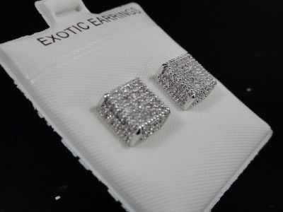 White Gold Finish Square Micro Pave Stud Earring Unisex  