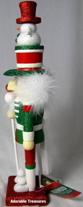 KURT ADLER HOLLY WOOD NUTCRACKER SNMAN HAT GREEN JACKET  