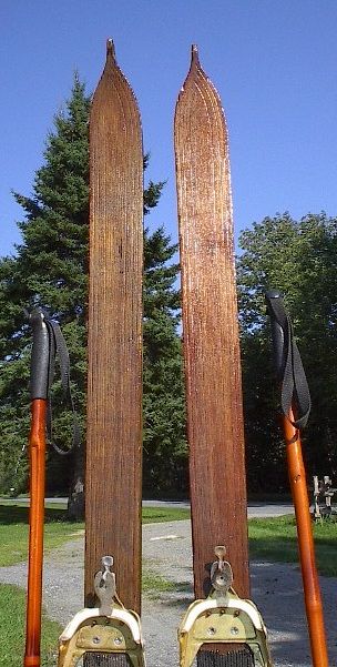 VINTAGE Wooden Skis 62 POINTS + Bamboo Poles  